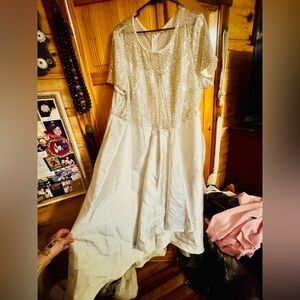 Elegant Sequin and Satin White Dress